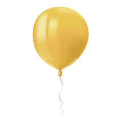 Realistic air flying yellow balloon with reflects isolated on white background. Festive decor element for any holiday. Vector illustration.