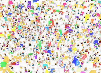 Obraz premium Cartoon Crowd Layered System, Color Boxes