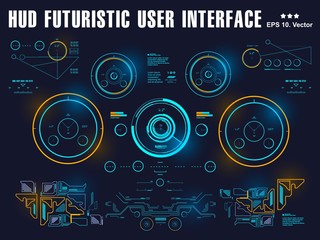 Futuristic blue virtual graphic touch user interface, target, hud interface dashboard, virtual reality interface