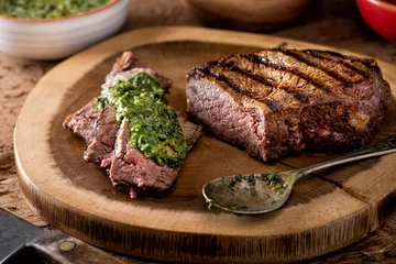 Papier Peint photo Lavable Grill / Barbecue Argentine Style Steak with Chimichurri Sauce