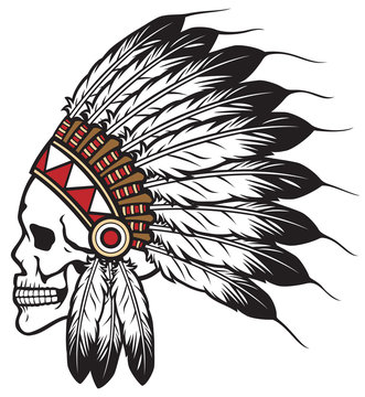 Native American Indian Chief Skull Vector Illustration