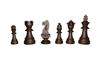 3d. chess game pieces, figures. Chess pieces standing together 