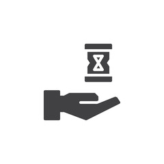 Hand holding Hourglass vector icon. filled flat sign for mobile concept and web design. Time management simple solid icon. Symbol, logo illustration. Pixel perfect vector graphics