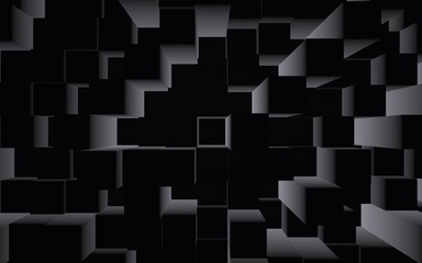 Abstract dark elegant cube geometric background. Chaotically advanced rectangular bars. 3D Rendering, 3D illustration