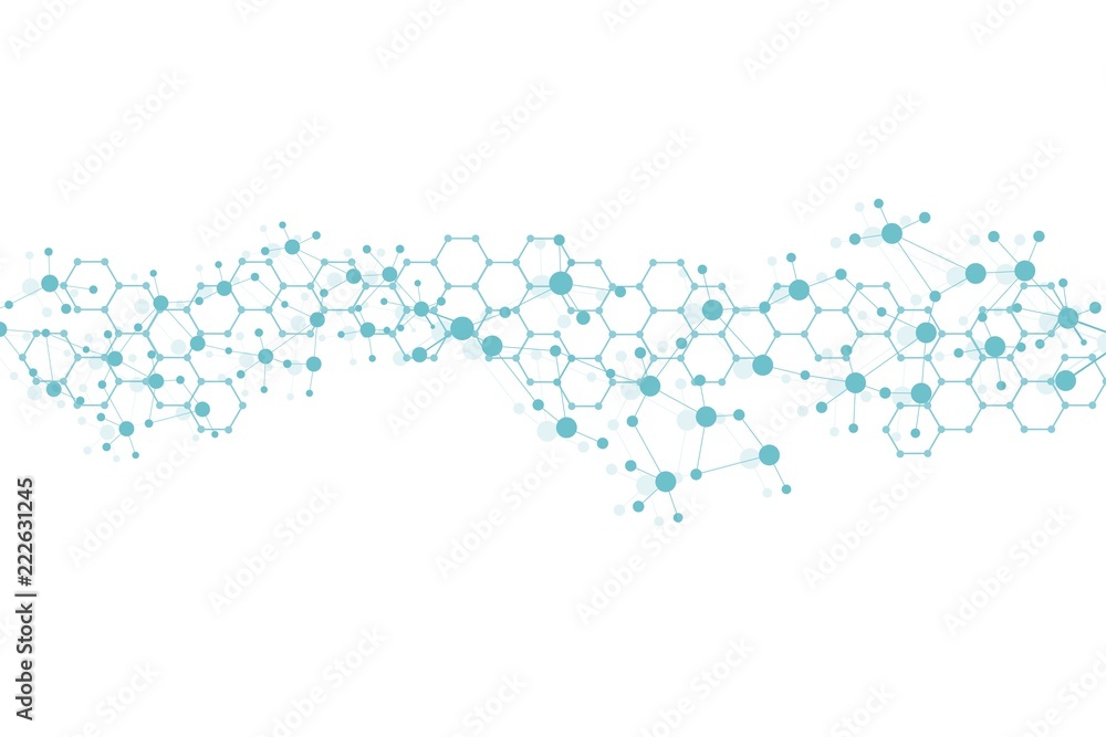 Poster structure molecule and communication. dna, atom, neurons. abstract polygonal structure with connecti