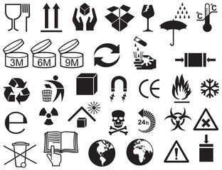 package and delivery symbols (cardboard vector icons)