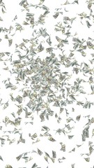 Flying dollars banknotes isolated on a white background. Money is flying in the air. 100 US banknotes new sample. 3D illustration