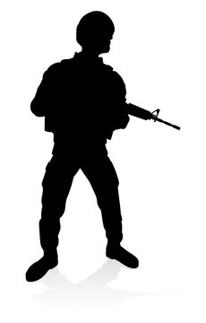 Detailed silhouette of military armed forces army soldier 