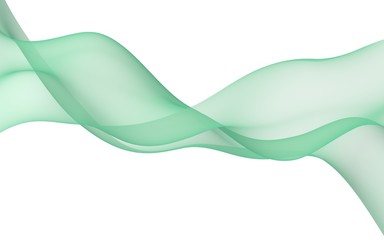 Green color scarf. Abstract green wave. Bright green ribbon on white background. Abstract green color smoke. Raster air background. 3D illustration