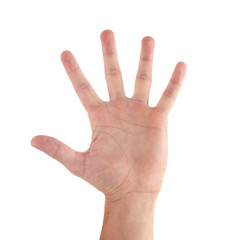 Abstract young man's hand on white background