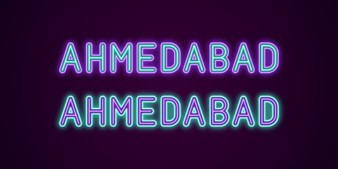 Obraz premium Neon name of Ahmedabad city in India