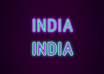 Neon name of India country. Vector illustration