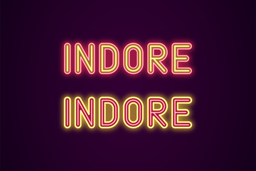 Fototapeta na wymiar Neon name of Indore city in India