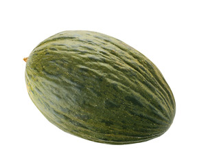 Whole tasty ripe melon on white background, top view