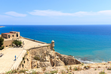 Fototapeta na wymiar View from watchtower of Santa Barbara Castle to Alicante coastline, Spain