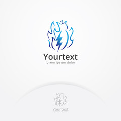Fire thunder logo. Vector lightning with a burning flame, a symbol of energy and spirit. Power and energy logo template