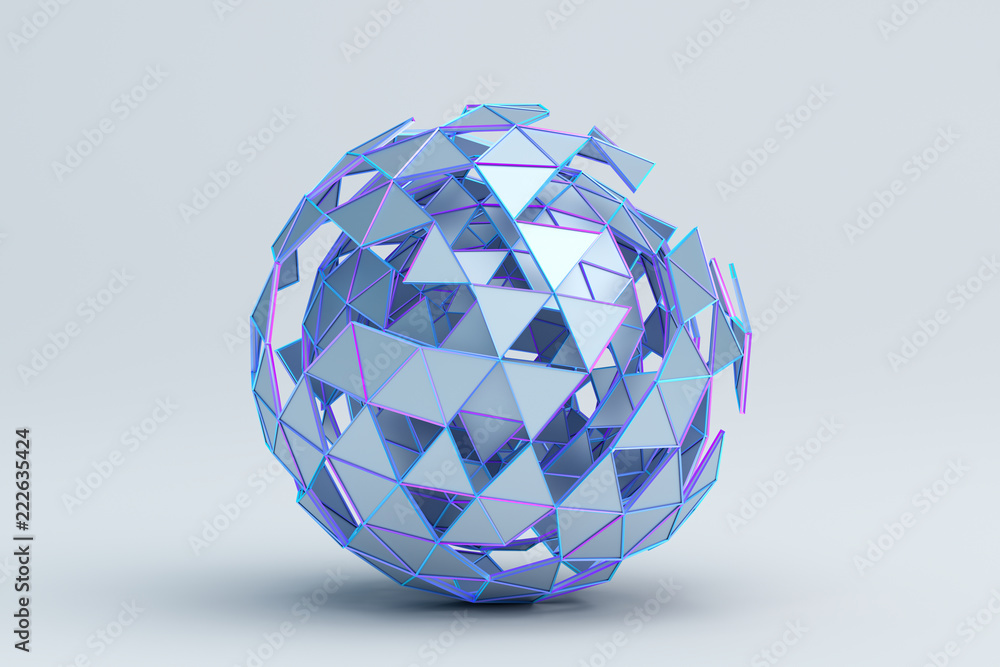 Aufkleber abstract 3d rendering of polygonal sphere. geometric shape, futuristic modern background design for 