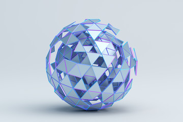Abstract 3d rendering of polygonal sphere. Geometric shape, futuristic modern background design for poster, cover, branding, banner, placard.
