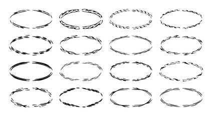 Fototapeta premium Set of black oval empy grunge frames. Vector illustration.
