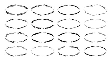 Fototapeta premium Set of black oval empy grunge frames. Vector illustration.