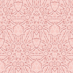 Red pink nordic Christmas background. Simple geometric seamless pattern with bell shapes, holly branches, ribbons.
