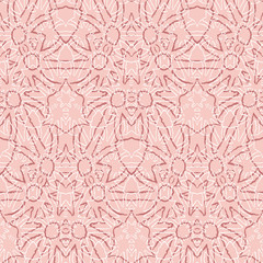Red pink nordic Christmas background. Simple geometric seamless pattern with bell shapes, holly branches, ribbons.
