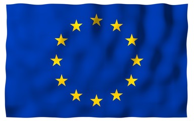 Slightly waving flag of the European Union isolated on white background, 3D rendering. Symbol of Europe. 3D illustration