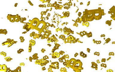 Naklejka premium Digital currency symbol Bitcoin on a white background. Fall of bitcoin. Cryptocurrency graph on virtual screen. Business, Finance and technology concept. 3D illustration