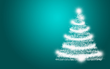Fondo azul con pino iluminado de navidad.