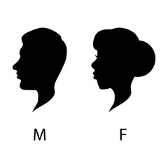 Male and female wc head silhouette signs.