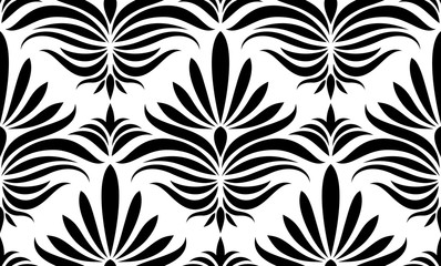 Black and white seamless floral pattern. Vector wallpaper background.