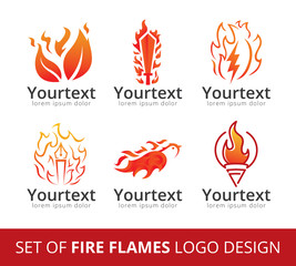 Set of fire flame logo, Collection of logo designs with fire symbol. Various fire symbols and logo design elements