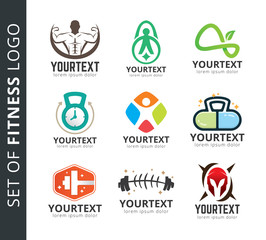 Set of fitness and sport logo. Various sports and fitness logo graphics and icons