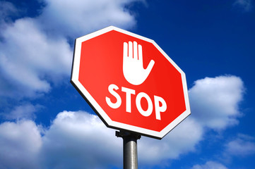 Stop sign, hand