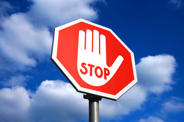 Stop sign, hand