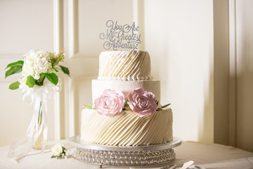 Three Tier wedding cake with Pink Fondant Roses