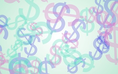 Multicolored translucent dollar signs on white background. Green tones. 3D illustration