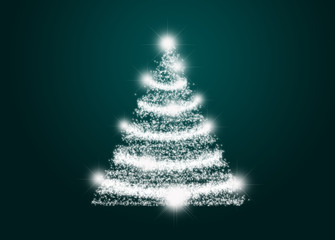 Fondo azul con pino iluminado de navidad.
