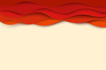 Paper art cartoon abstract waves. Autumn paper carve background. Modern origami design template. Vector illustration. 3d paper layers