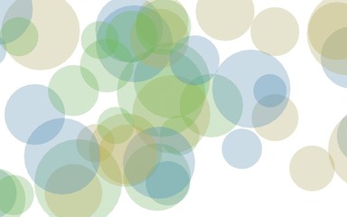 Multicolored translucent circles on a white background. Green tones. 3D illustration