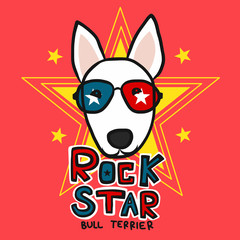 Rock star Bull Terrier cartoon vector illustration