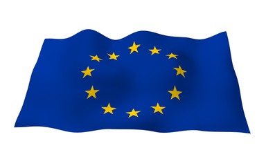 Slightly waving flag of the European Union isolated on white background, 3D rendering. Symbol of Europe. 3D illustration