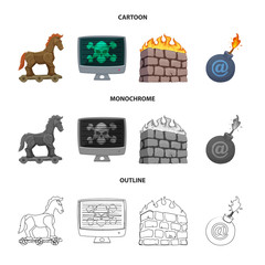 Vector design of virus and secure sign. Set of virus and cyber stock vector illustration.