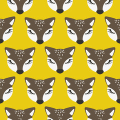 Seamless pattern with cute foxes white scandinavian style background.