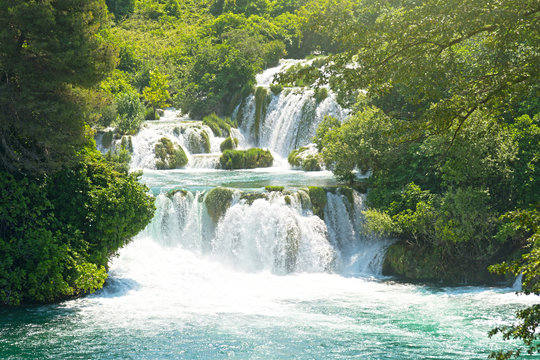 Beautiful view of waterfall in KRKA national park, Croatia.