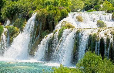 Fototapeta premium Beautiful view of waterfall in KRKA national park, Croatia.