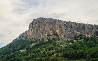 Rocky mountains cliffs near the forest area.