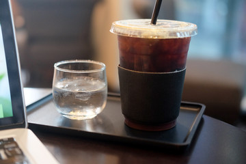 Ice black coffee or long black coffee