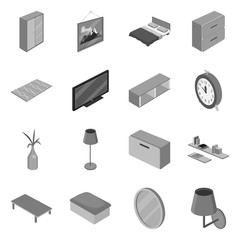 Isolated object of bedroom and room sign. Set of bedroom and furniture stock vector illustration.