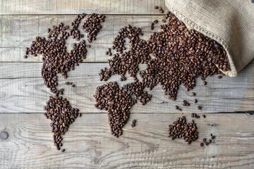 Rolgordijnen Keuken World of Coffee - vers gebrande koffiebonen conceptuele background